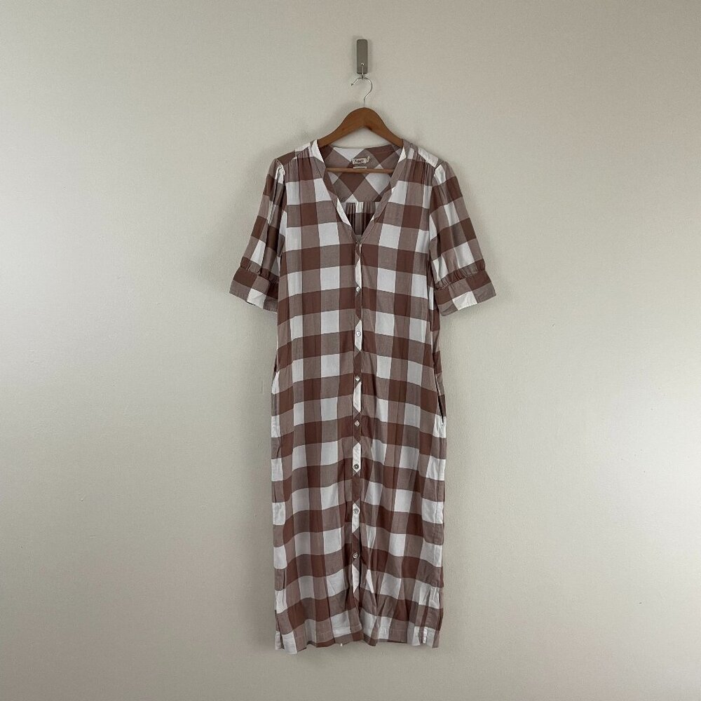 Faherty Helena Shirtdress Midi Dress Brownie Buffalo Plaid Size Medium